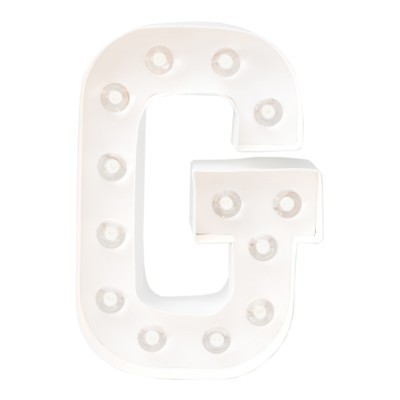 Letra decorativa luminosa G branca com lâmpadas