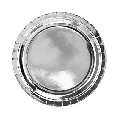 Prato redondo descartável prateado com textura reflectora