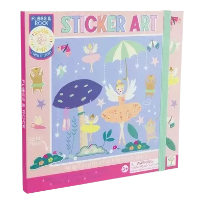 Kit de arte com autocolantes de fadas, cogumelos e animais em tons pastel com texto em rosa e azul