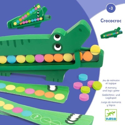 Jogo de memória e lógica Crococroc com crocodilo verde e botões coloridos
