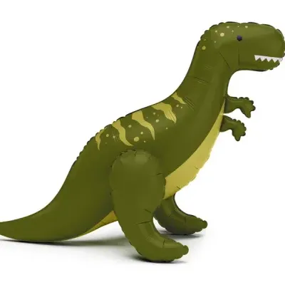 Dinossauro insuflável verde com padrão amarelo