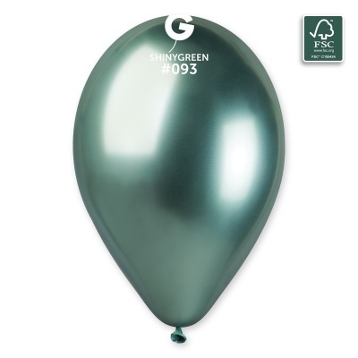 Balão verde brilhante com texto SHINYGREEN #093 e selo FSC