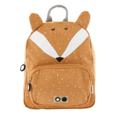Mochila infantil mostarda com orelhas e design de rosto de animal