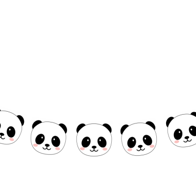 Guirlanda decorativa com cabeças de panda estilizadas em branco e preto