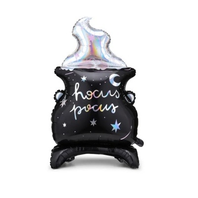 Balão decorativo em forma de caldeirão com texto hocus pocus