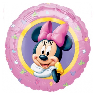 Balão redondo Minnie Mouse cor-de-rosa com laço