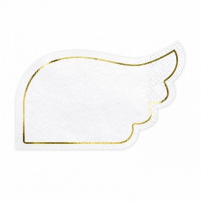 Etiqueta branca em forma de asa com contorno dourado