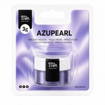 Pó perolado violeta AZUPEARL em embalagem de plástico transparente com tampa branca