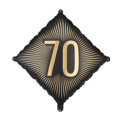 Balão de festa quadrado preto com número 70 dourado