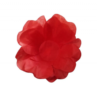 Flor artificial vermelha em tecido com pétalas texturizadas