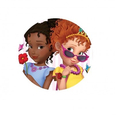 Duas personagens femininas animadas em círculo, uma com vestido azul e outra com vestido amarelo e óculos de sol.