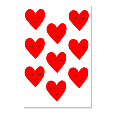 Cartão branco com corações vermelhos serenos desenhados