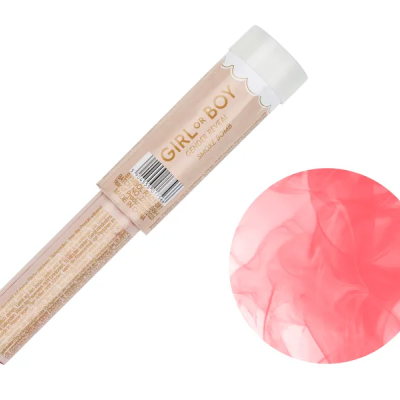 Tubo cosmético bege com tampa branca e texto GIRL or BOY com círculo vermelho translúcido ao lado