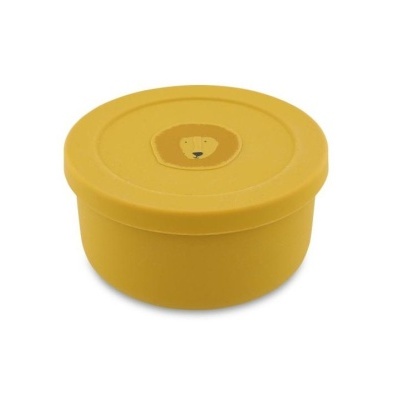 Pote amarelo com tampa decorada com rosto de leão