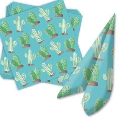 Guardanapos azuis com padrão de cactos verdes e castanhos