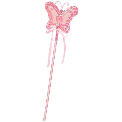 Varinha cor-de-rosa com borboleta em tecido e lantejoulas