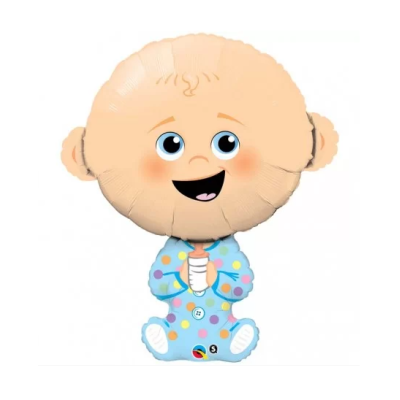 Balão decorativo de bebé com macacão azul e cabeça grande
