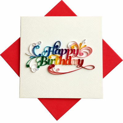 Cartão de aniversário colorido com envelope vermelho