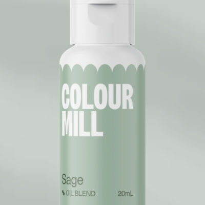 Frasco pequeno branco com rótulo verde e texto COLOUR MILL Sage OIL BLEND 20mL