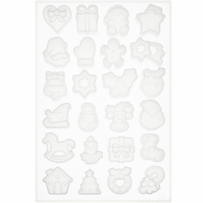 Molde branco de silicone com cavidades natalinas variadas