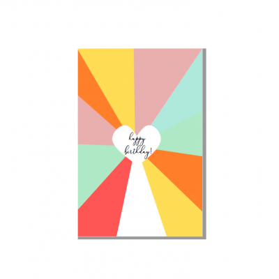 Cartão de felicitações colorido com texto 'happy birthday'