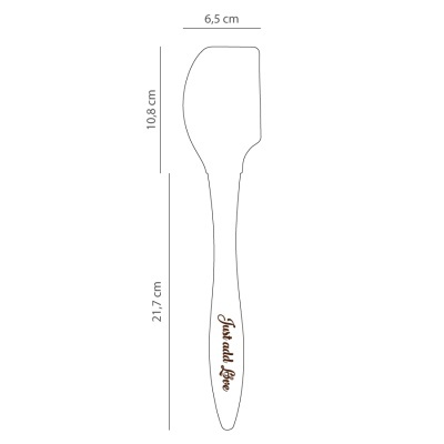 Espátula de cozinha branca com cabo longo com texto Just add Love