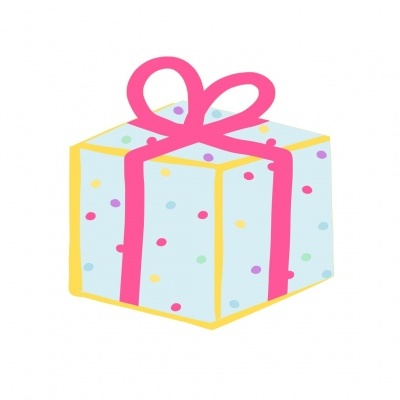 Ilustração de caixa de presente com bolinhas e laço rosa