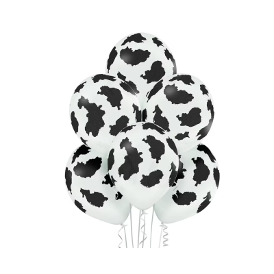 Balões brancos com manchas pretas de pele de vaca