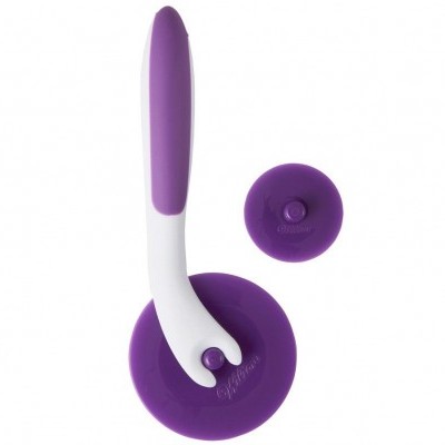 Cortador de pizza com cabo branco e roxo e lâmina circular roxa