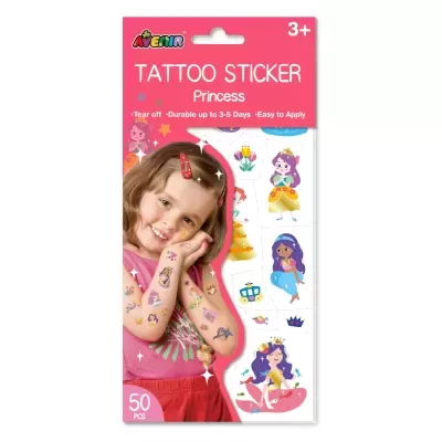 Pacote de adesivos de tatuagem temporária para crianças com tema princesa em fundo rosa
