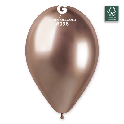 Balão rose gold brilhante com texto e símbolo FSC em fundo branco