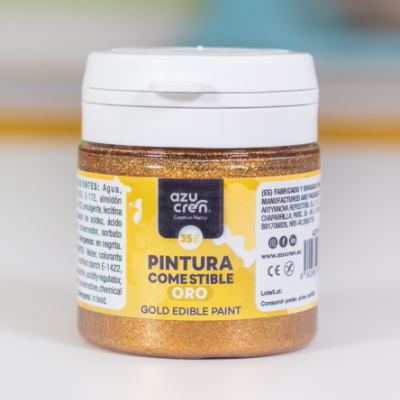 Pote de pintura comestível dourada azucre'n de 35g com tampa branca