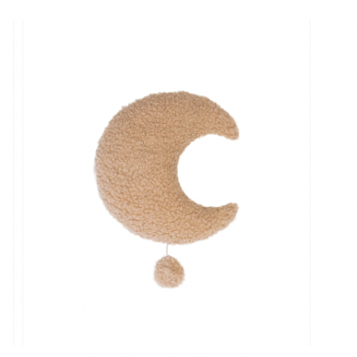 Almofada em forma de lua bege com pompom pendurado