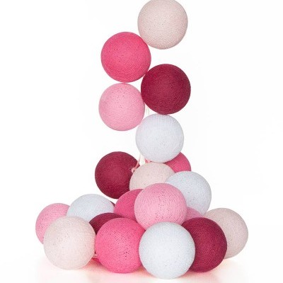 Bolas decorativas em tecido rosa, vinho e branco