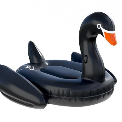 Boia insuflável formato cisne preto com bico laranja