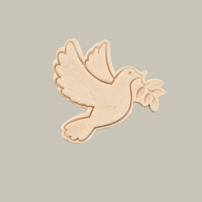 Figura decorativa em forma de pomba bege com ramo em relevo