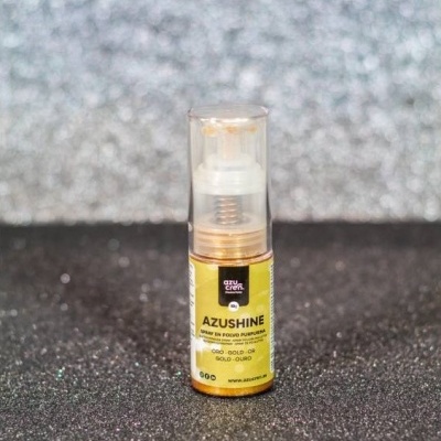 Frasco de spray em plástico transparente com rótulo amarelo e preto AZUSHINE.