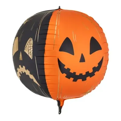 Balão esférico laranja e preto com padrão de abóbora de Halloween