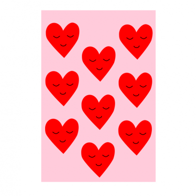 Poster rosa com nove corações vermelhos sorridentes