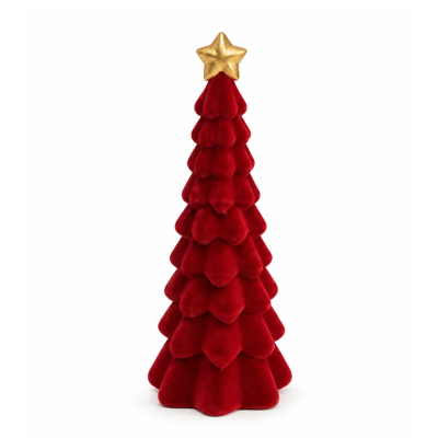 Árvore de Natal decorativa em tecido vermelho com estrela dourada
