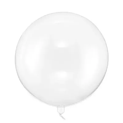 Balão branco redondo grande translúcido com nó em fundo branco