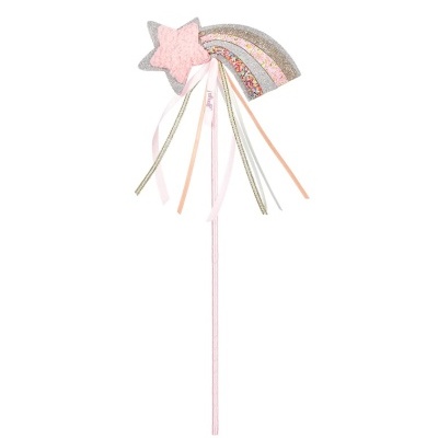 Varinha mágica infantil rosa com estrela e arco-íris brilhante