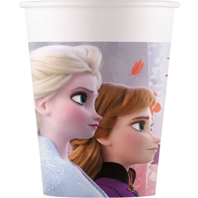 Copo descartável com ilustração das personagens Elsa e Anna do Frozen