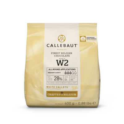 Pacote creme e branco de chocolate branco Callebaut finest Belgian chocolate 400g