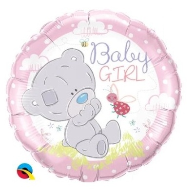 Balão redondo cor-de-rosa com urso e texto Baby GIRL