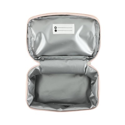 Bolsa térmica rosa claro com interior prateado isolante aberta