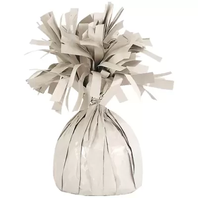 Peso para balões prateado com franjas de papel
