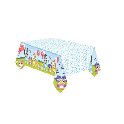 Toalha de mesa decorada com animais e notas musicais