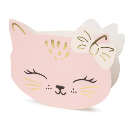 Caderno formato cabeça de gato cor-de-rosa com laço branco