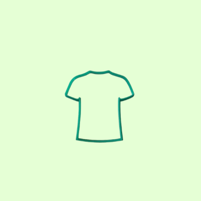 Ícone de T-shirt verde simples sobre fundo verde claro